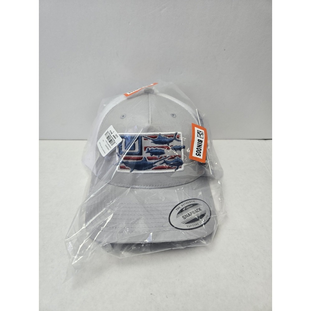 Huk Snapback hat cap Trophy‎ Flag Trucker NWT grey white